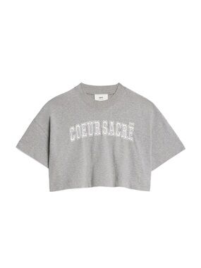 AMI Alexandre Mattiussi Coeur Sacré Cropped Crewneck T-shirt Gray Sz Small